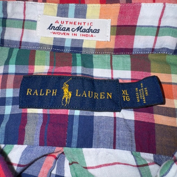 Ralph Lauren Men's XL Authentic Indian Madras Plaid Button Down Shirt - Picture 7 of 8